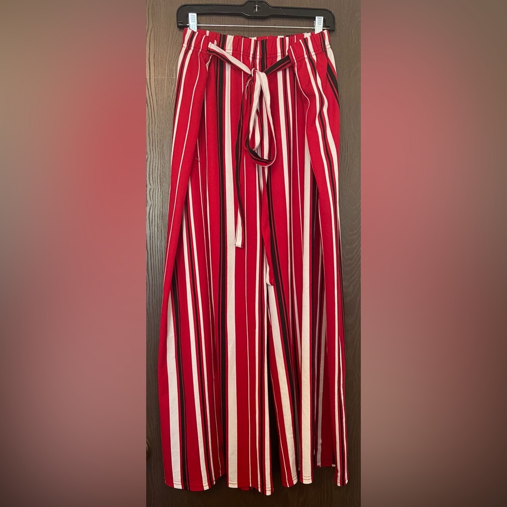 Multi-Striped Slit Belted Wide Leg Pants 3XL